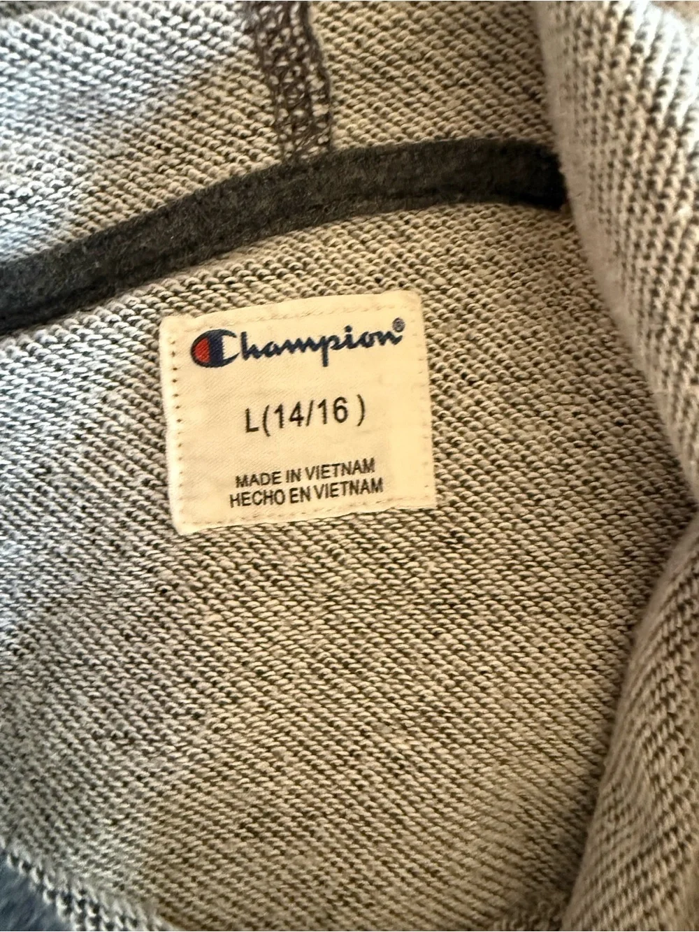 Champion Boys Script Logo Fleece Pullover Hoodie Dark Heather Gray Size L 14/16